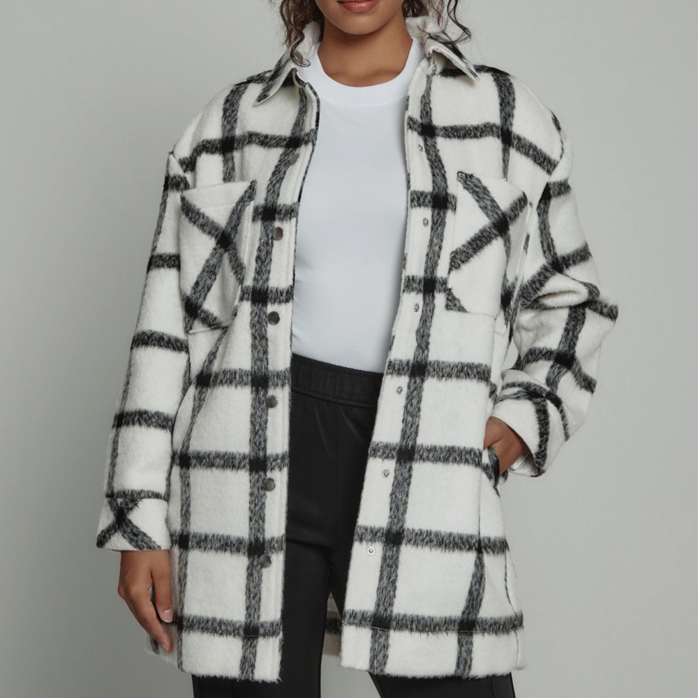 7Diamonds Austin Longline Shacket - Off White + Black - Wool Blend